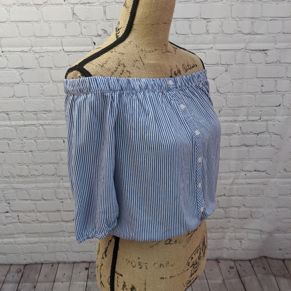 Ambiance Off Shoulder Striped Crop Top Medium - Picture 5 of 5